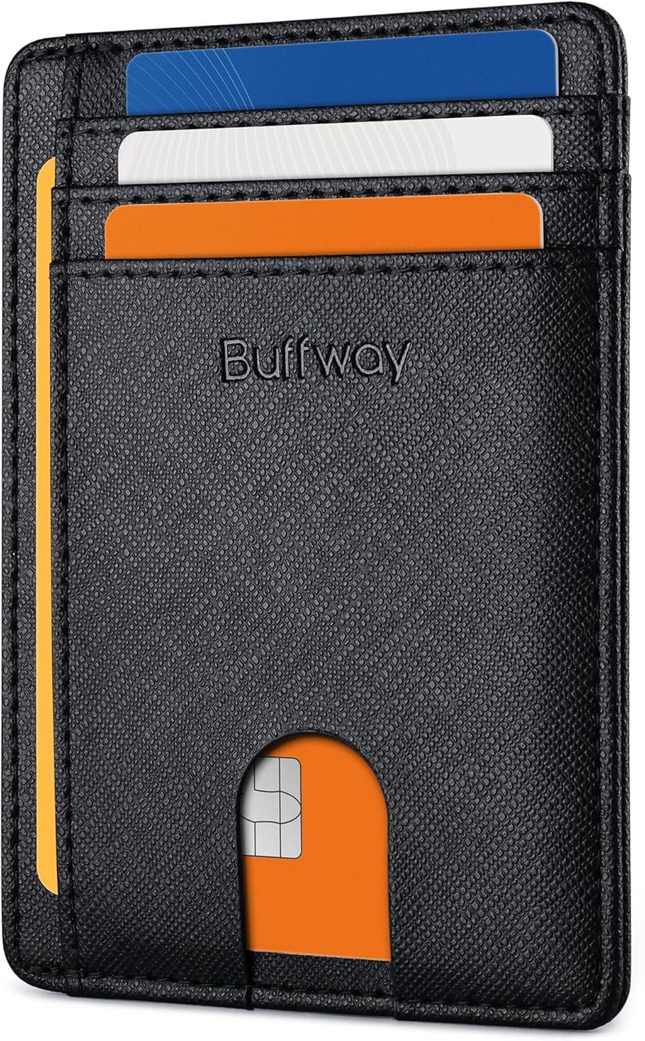 Buffway Slim Minimalist Front Pocket RFID Blocking Leather Wallets for Men and Women - Cross Black Buffway Slim Minimalist Front Pocket RFID Blocking Leather Wallets for Men and Women - Cross Black