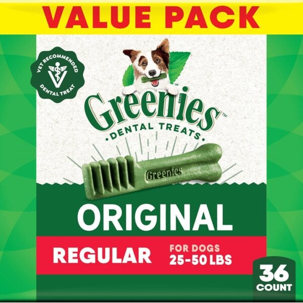Greenies Veterinarian-Recommended Adult Natural Dental Dog Treats Regular Size, Original Flavor, 36 oz. Pack, 36 Count