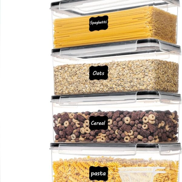 Vtopmart Airtight Food Storage Containers with Lids 4PCS Set 3.2L, Plastic Spaghetti Canisters for Pasta organizer, BPA Free Air Tight Kitchen Pantry Organization