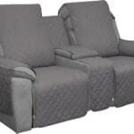 Easy-Going Loveseat Recliner Cover with Console, Reversible Couch Cover for Living Room, Split Sofa Cover for Each Seat with Elastic Straps for Kids, Dogs, Pets(2 Seater, Gray/Light Gray)