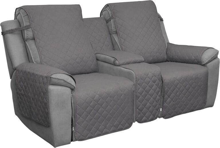 Easy-Going Loveseat Recliner Cover with Console, Reversible Couch Cover for Living Room, Split Sofa Cover for Each Seat with Elastic Straps for Kids, Dogs, Pets(2 Seater, Gray/Light Gray)