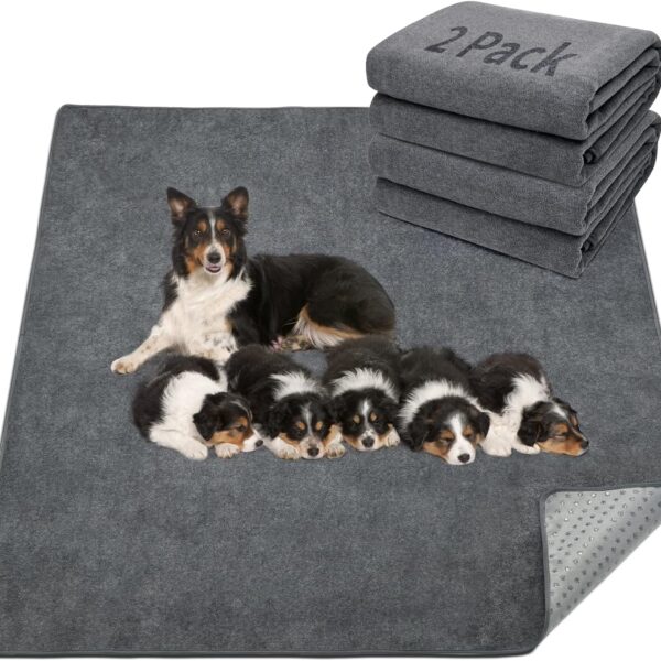 LOOBANI 2 Packs Extra Large Reusable Dog Mat for Floor, Non-Slip Washable Pee Pads for Dogs, Fast Absorbent Pet Whelping Pads, Puppy Playpen Mat for Incontinence, Housebreak, Crate (36"x48"-Gray)