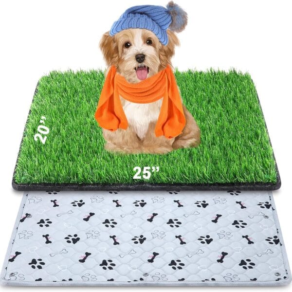 Dog Grass Mat with Pee Pad 2025", Small Dog Litter Box Indoor Artificial Turf Grass Porch Waterproof Patio Potty Tray for Doggie Reusable Washable Pads and Lawn for Replacement for Puppy Training