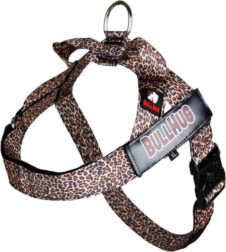 BULLHUG Adjustable Dog Harness No Pull, No Choke  for English Bulldogs, French Bulldogs, Pugs & Broad-Chested Breeds  Easy, Safe Walks (Leopard, Small)