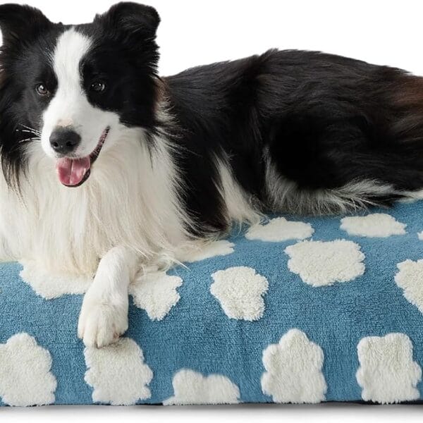 LE SURE Cute Large Dog Bed for Crate-Thick Shredded Chopped Foam Pet Bed Indoor with Removable Washable Cover, Modern Fuzzy Plush & Anti Slip Bottom, Blue