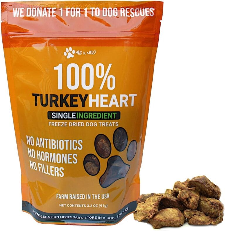 Max and Neo Freeze Dried Turkey Heart Dog Treats - Single Ingredient, Small Farm, Antibiotic Free, Human Grade Turkey Grown in The USA - We Donate 1 for 1 to Dog Rescues for Every Product Sold