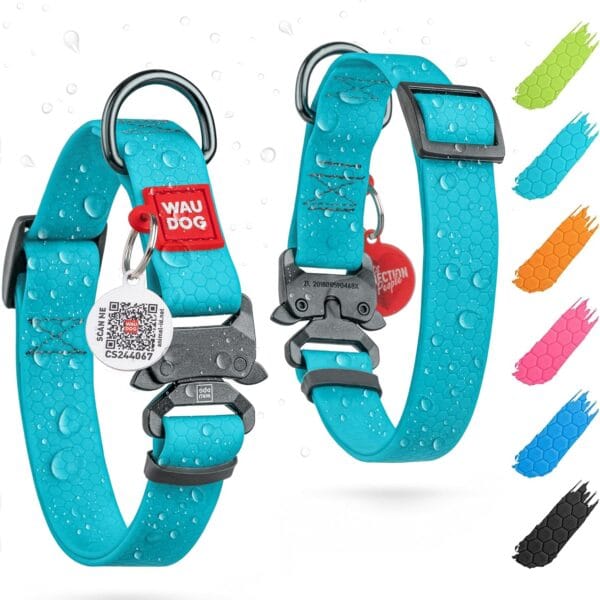 WAUDOG Waterproof Dog Collar - Adjustable Glow Dog Collar for Large Dogs, Small and Medium Dogs - Heavy Duty Dog Collars with Durable Metal Clasp and QR Dog Tag - Glow in The Dark Dog Collars