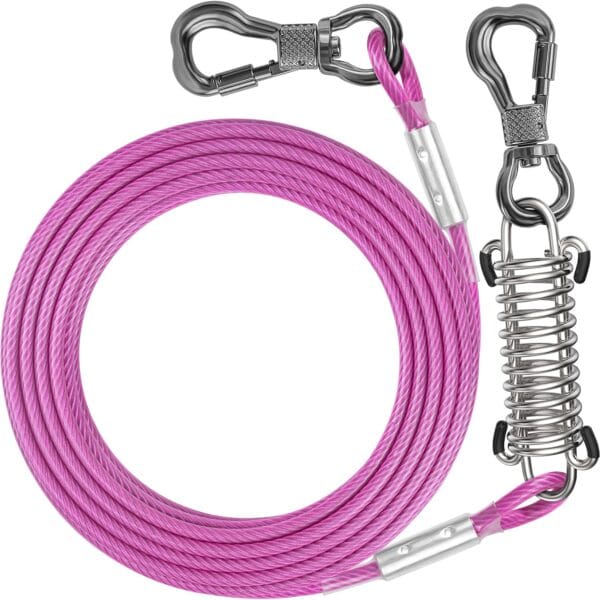 Tresbro 50 FT Dog Tie Out Cable with Spring, Shock Absorbing Tether Chains for Outside Aavilable in 10/15/20/25/30/40/50/70/100/120 FT, Heavy Duty Leads for Yard for Medium & Large Dogs Up to 500 LBS