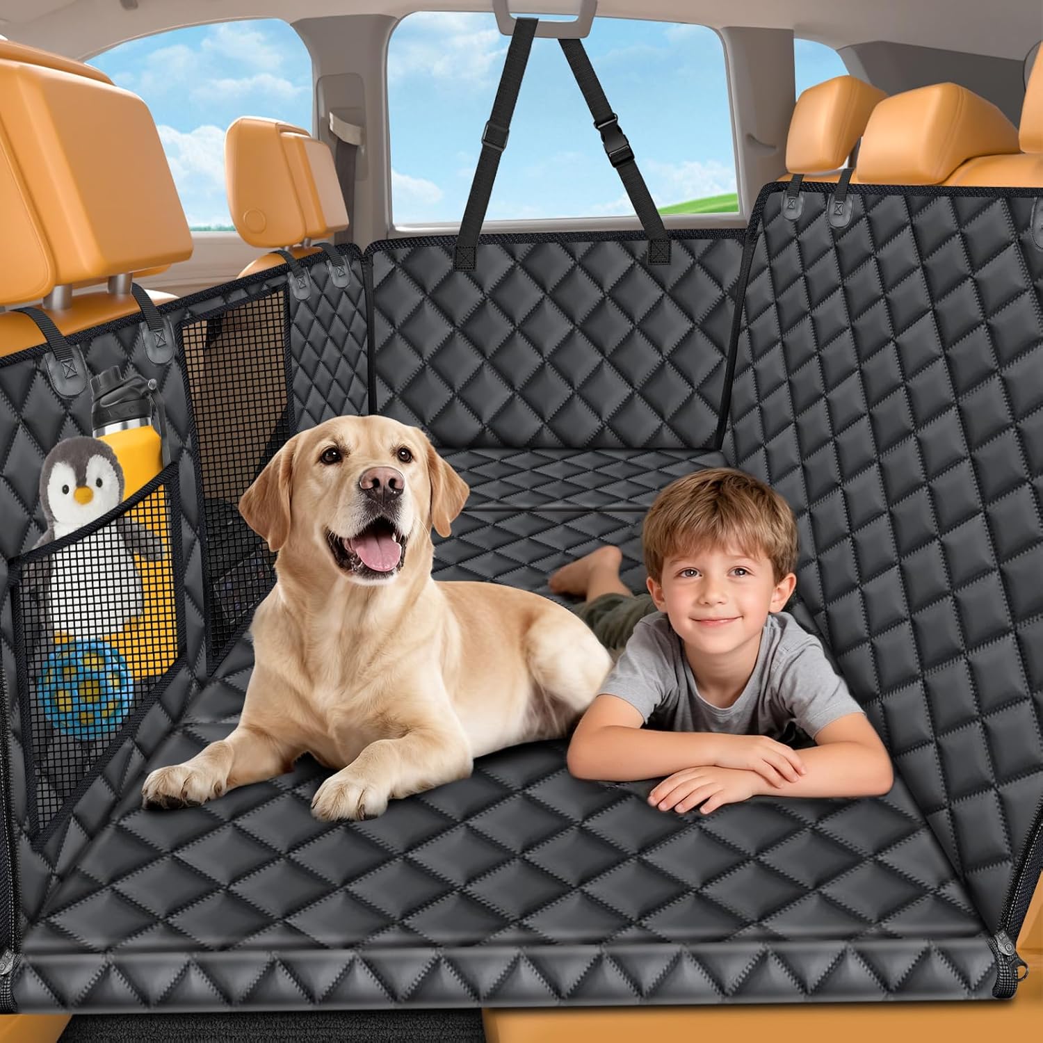 URPOWER Backseat Extender for Dogs - Hard Bottom Dog Car Seat Cover for Back Seat, Dog Hammock for Car, SUV, and Truck, Pet Rear Seat Protector Dogs Travel Bed with Mesh Window & Side Flaps URPOWER Backseat Extender for Dogs - Hard Bottom Dog Car Seat Cover for Back Seat, Dog Hammock for Car, SUV, and Truck, Pet Rear Seat Protector Dogs Travel Bed with Mesh Window & Side Flaps