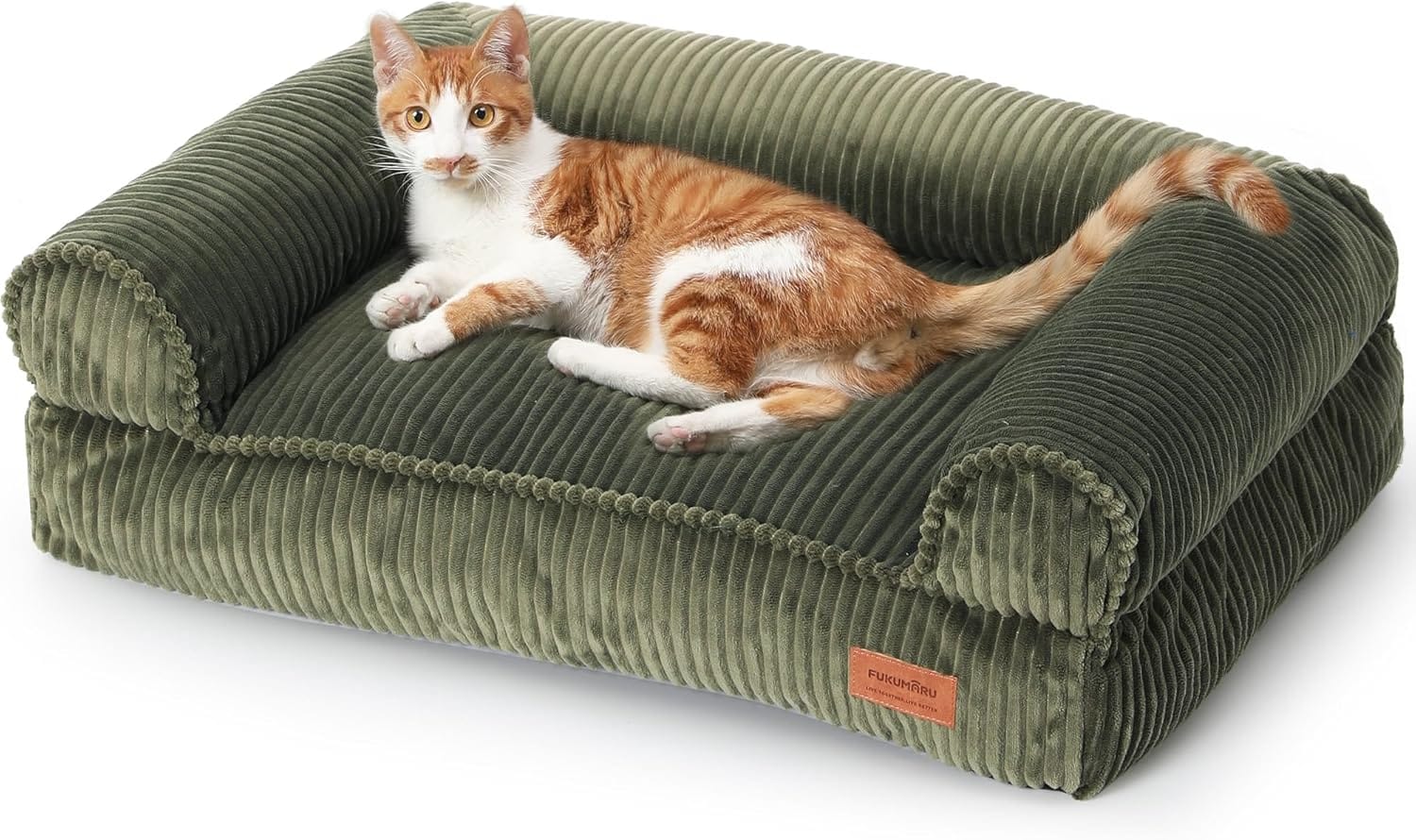 FUKUMARU Dog Couch Bed, Corduroy Cozy Cat Bed for Indoor Cats with Washable Cover, Supportive Waterproof Dog Beds Sofa for Small Dogs and Large Cats Cute, 28inch, Medium, Green FUKUMARU Dog Couch Bed, Corduroy Cozy Cat Bed for Indoor Cats with Washable Cover, Supportive Waterproof Dog Beds Sofa for Small Dogs and Large Cats Cute, 28inch, Medium, Green