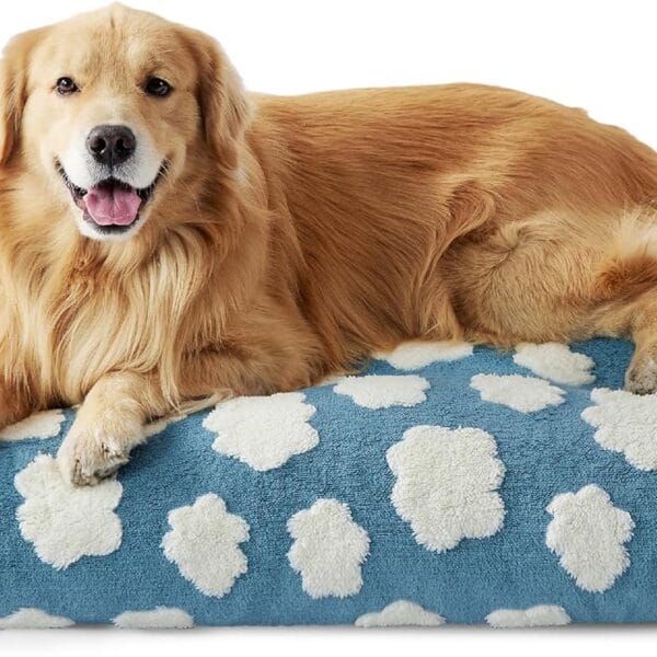 LE SURE Cute XL Dog Bed-Extra Large Thick Shredded Chopped Foam Pet Bed Indoor with Removable Washable Cover, Modern Fuzzy Plush & Anti Slip Bottom, Blue