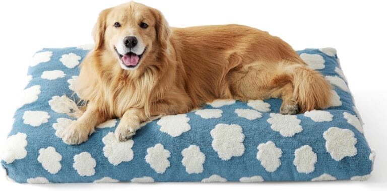 LE SURE Cute XL Dog Bed-Extra Large Thick Shredded Chopped Foam Pet Bed Indoor with Removable Washable Cover, Modern Fuzzy Plush & Anti Slip Bottom, Blue