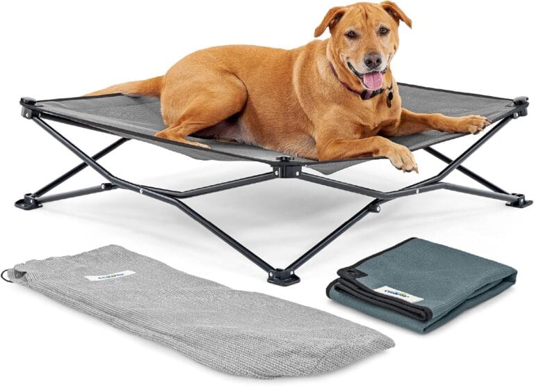 Coolaroo On-The-Go Elevated Dog Bed Kit  Portable & Cooling Travel Cot with HeatShield Fabric for Large Dogs, Lightweight & Compact, Includes Matching Carry Bag & Pacific Blue Bonus Cover, Large