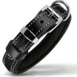 Filbert Leather Dog Collar, Genuine Leather Collar for Small Dogs, Pawprint Embossed with Buckle, Top-Notch Quality Vegetable-Tanned Full Grain, Strong, Adjustable, Heavy Metal Buckle, Black