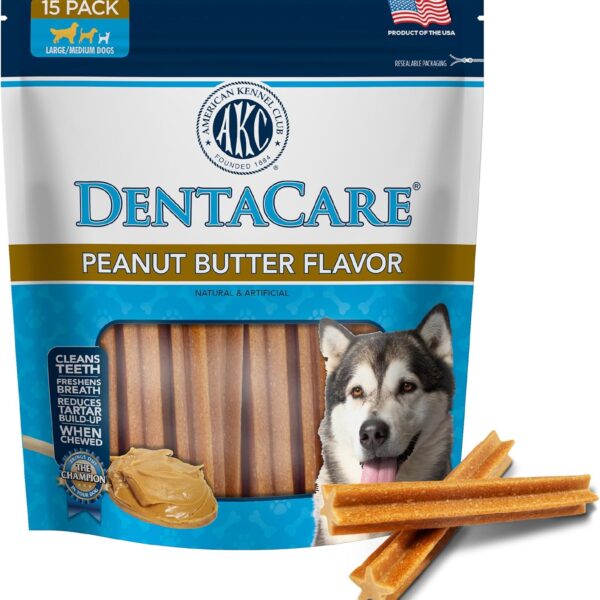 AMERICAN KENNEL CLUB Dentacare Large Breed Peanut Flavored Dental Dog Treats, Naturally Flavored, 15 Count