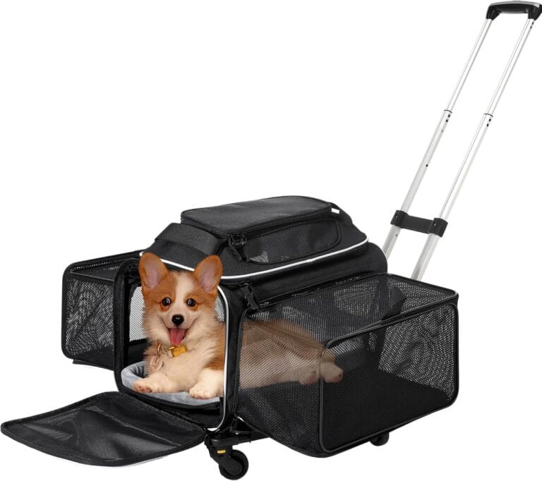 Airline Approved Top-Expanding Pet Carrier on Wheels- Extra Spacious Soft Lined Carrier! 18x11x11 (Expanding Sides)