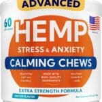 Advanced Calming Chews for Dogs - Hemp Treat + Melatonin + Valerian - Relaxing Bites - Calming Care - Anti-Anxiety & Stress Relief - Made in USA - Calm, Sleep Aid, Storms - 60Ct