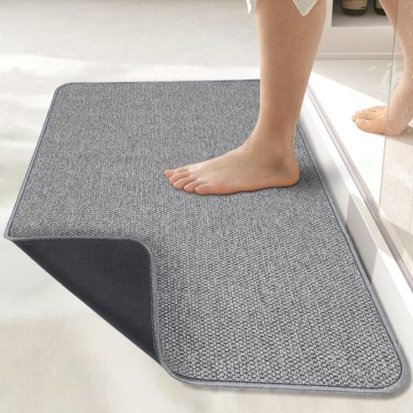Bath Mat,Ultra Thin Bathroom Rugs,Rubber Bath Mats for Bathroom,No Slip Bath Rugs,Quick Dry,Machine Washable,Low Pile,Absorbent,Shower Outside,Sink,Home Decor Accessories.Grey,1'5"x2'3"(17x27Inch)
