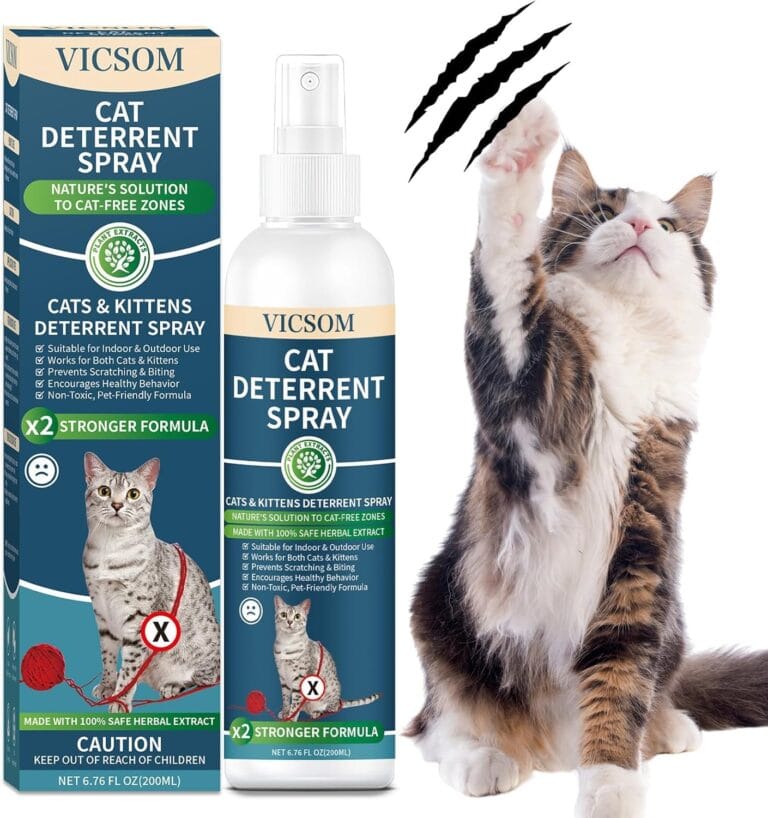 VICSOM Cat Deterrent Spray, Natural Cat Repellent Spray, Cat Scratch Deterrent for Furniture, Sofas, Rugs, Curtains, Plants, Indoor & Outdoor Keep Cats Kittens Away, No Alcohol & Trace 6.76 FL Oz