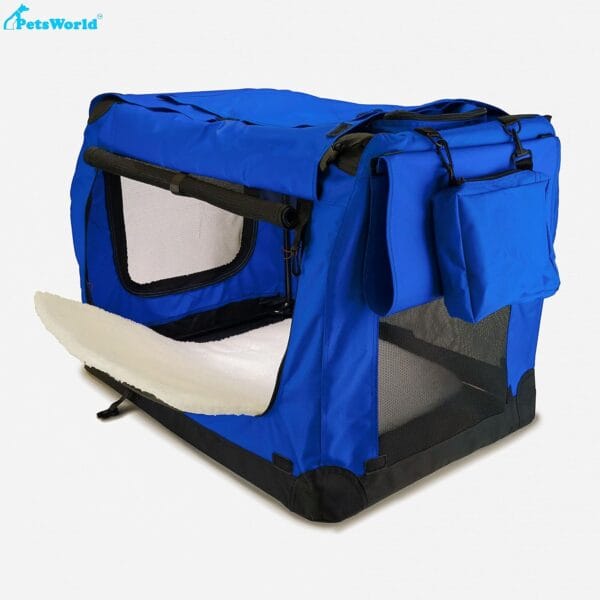 PETSWORLD Folding Soft Dog Crate, Indoor & Outdoor Pet Home, Oxford and Metal Frame, Indoor & Outdoor Protection, Blue Flow Crate 20 x 12 x 12 inch