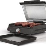 Ninja Griddle and Indoor Grill, 14, Electric Grill, For Steak, Burgers, Salmon, Veggies, and More, Pancake Griddle, Nonstick, Dishwasher Safe, 500F, Even Cooking, Silver, GR101