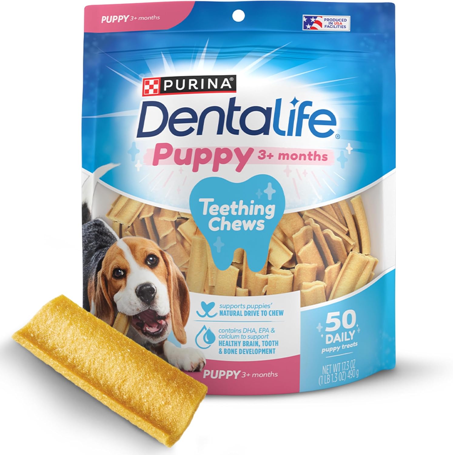 Dentalife Puppy Teething Dog Chews for Small Dogs 3 Months and Up, Chicken Flavor, 1.08 lb., 50 Chews - 50 ct. Pouch Dentalife Puppy Teething Dog Chews for Small Dogs 3 Months and Up, Chicken Flavor, 1.08 lb., 50 Chews - 50 ct. Pouch