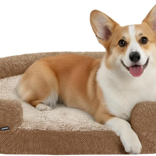Anti-Anxiety Dog Bed for Medium Dogs, Cozy Round Egg Crate Foam Sofa with Washable Removable Cover & Bolstered Sides, Comfortable Pet Chair or Crate Bed,Camel (35")