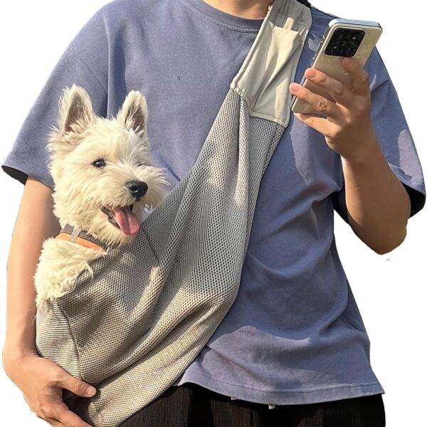 Small Dog Sling,Triple-Layer Breathable Mesh Dog Slings for Small Dogs,Suitable for Small Dogs and Cats,with Adjustable Shoulder Strap and Safety Harness,Puppy Essentials,Grey