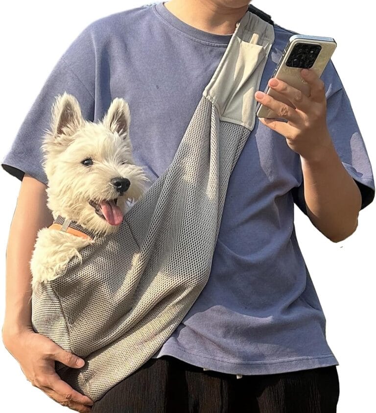 Small Dog Sling,Triple-Layer Breathable Mesh Dog Slings for Small Dogs,Suitable for Small Dogs and Cats,with Adjustable Shoulder Strap and Safety Harness,Puppy Essentials,Grey