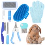 VCZONE Small Animal Grooming Set: Pet Nail Clipper & File, Flea Comb, Shampoo Brush, Shedding Slicker Brush, Massage Glove, Cleaning Comb (Blue)