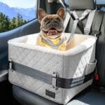 PETSFIT Small Dog Car Seat, Soft Foam Dog Booster Car Seat with Patented Safety Buckles, Storage Pockets and Detachable Clip-On Safety Leash, Dog Car Seat for Medium Dogs 30 LBS (Grey)
