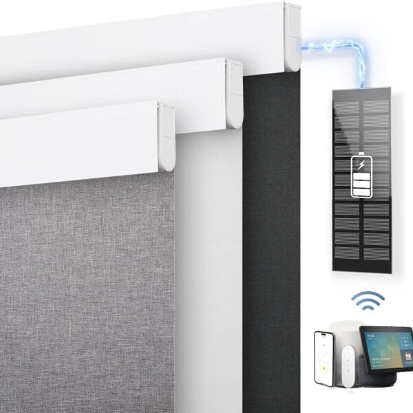DENFOON Motorized Blinds with Remote control, Custom Blackout Smart Blinds [with Cover],Electric Blinds with Complimentary Solar Panel, Cordless Automatic Roller Shades for Windows (Grey34"W x 72"H)