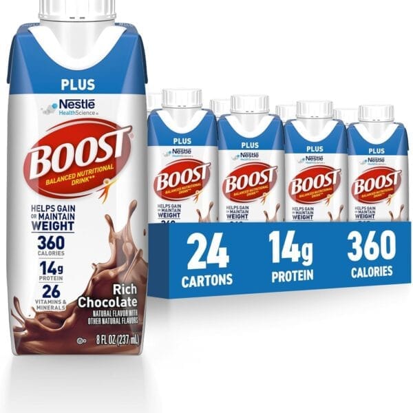 BOOST Plus Nutritional Drink, Rich Chocolate, 8 fl oz (Pack of 24)