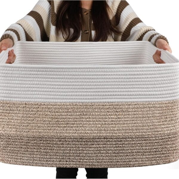 OIAHOMY Large Blanket Basket, 22x17x12 Rectangle Woven Baskets, Nursery Blanket Storage Living Room, Toy Storage With Handle, Large Baskets for Organizing-Gradient Yellow