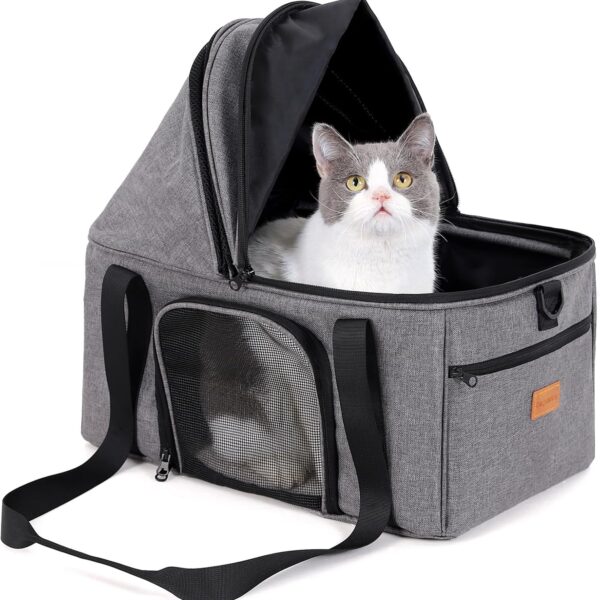 BurgeonNest Top-Expandable Large Cat Carrier, Soft Sided Cat Bag Carrier for Medium Large Pet 15 lbs, Upgrade Small Dog Car Seat, Puppy Travel Bag with Semi-Open Mode Canopy