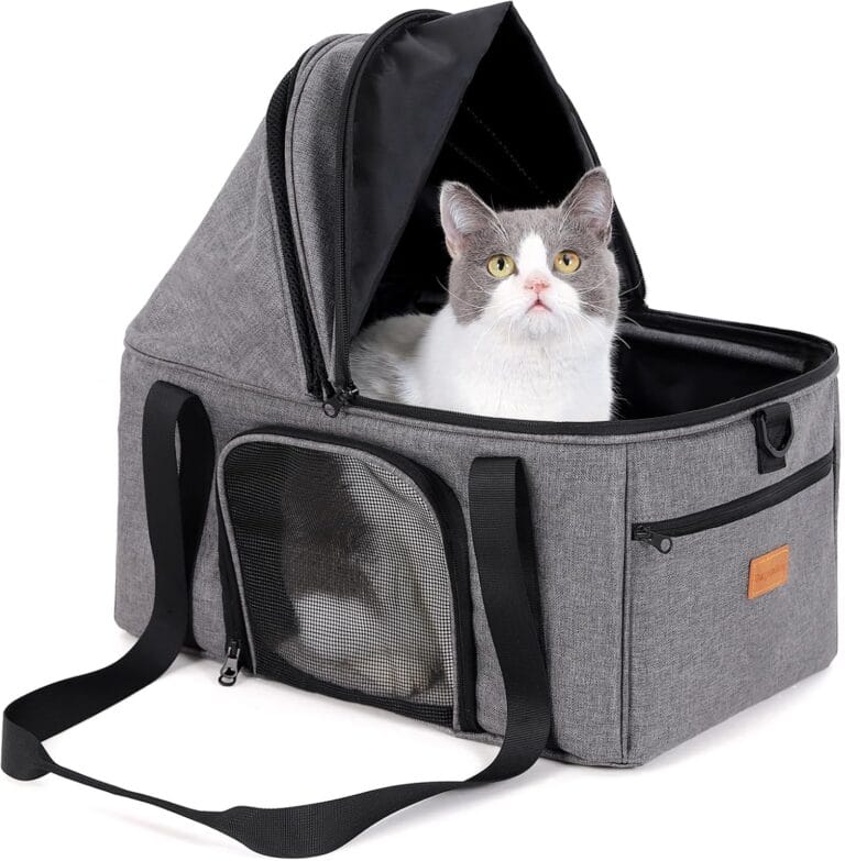 BurgeonNest Top-Expandable Large Cat Carrier, Soft Sided Cat Bag Carrier for Medium Large Pet 15 lbs, Upgrade Small Dog Car Seat, Puppy Travel Bag with Semi-Open Mode Canopy