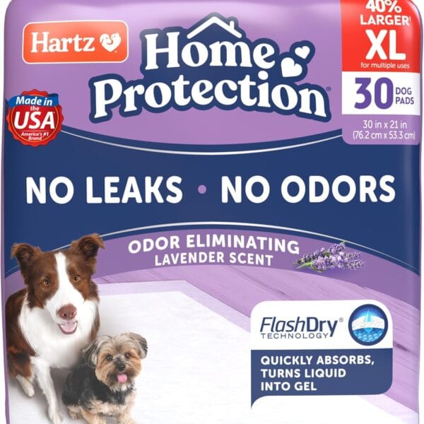 Hartz Home Protection Lavender Scented Dog Pads, XL 30 count, Super Absorbent & Won't Leak, Odor Eliminating