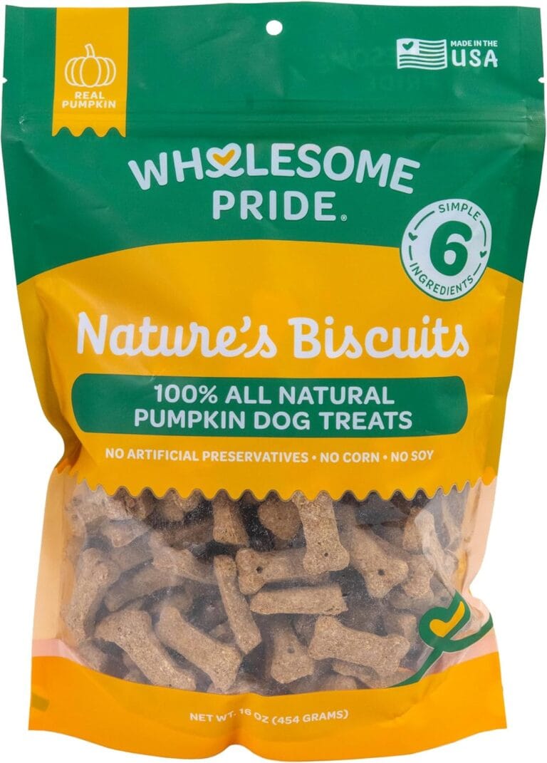Wholesome Pride Natures Biscuits Pumpkin Dog Treats - Crunchy, Natural, LimitedIngredient, GrainInclusive Recipe with FiberRich Pumpkin - Mini BoneShaped Treats - 16oz Bag