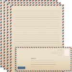 Better Office Products Vintage Airmail Stationery Paper Set, 100-Piece Set (50 Lined Sheets + 50 Matching Envelopes), Letter Size 8.5 x 11 inch, Double Sided & Lined Paper,