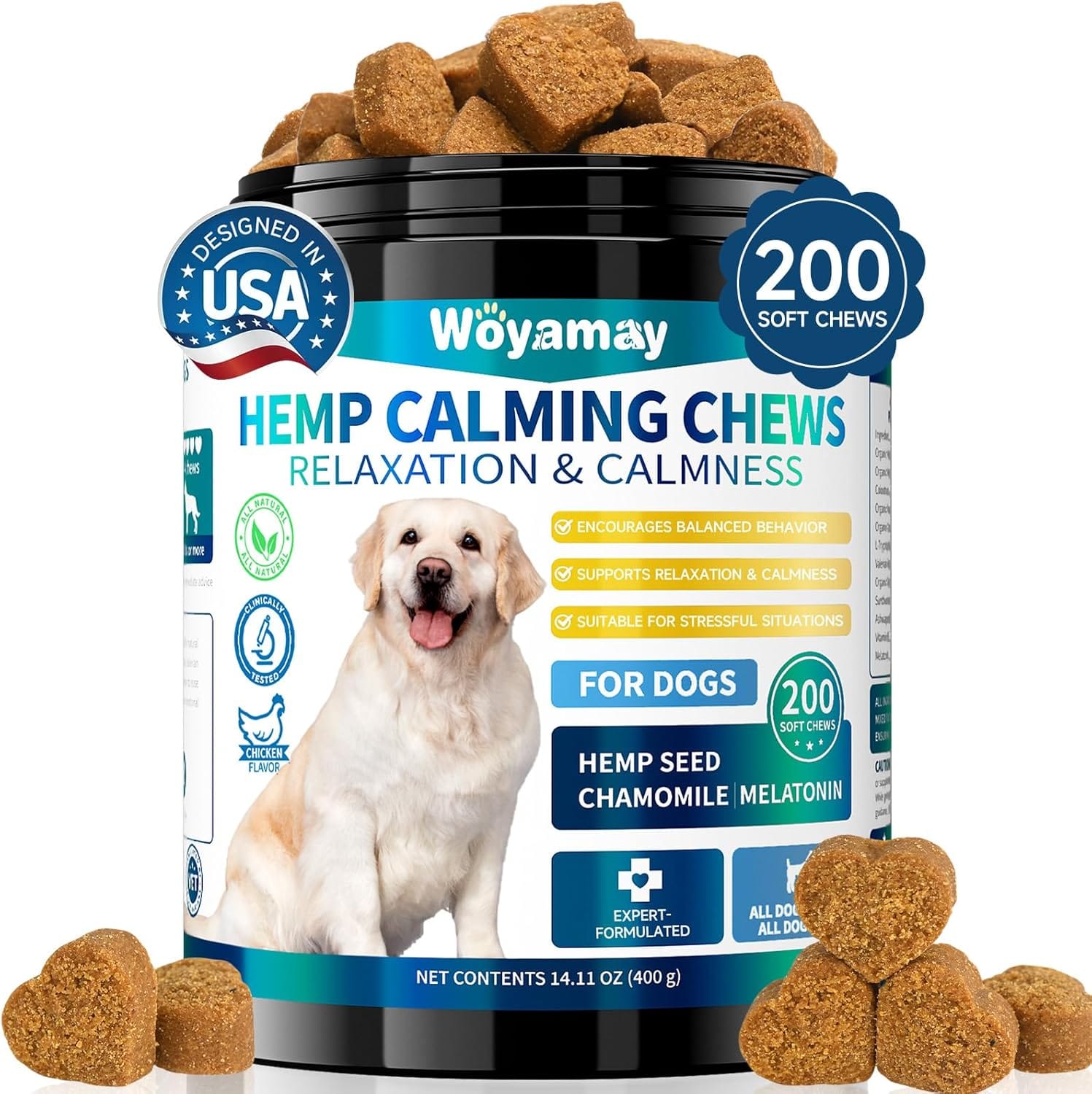 Hemp Calming Chews for Dogs, 200 Treats Dog Calming Chews for Anxiety & Stress Relief, Anxiety Relief Treats for Dogs with Hemp Oil, Melatonin Dog Calm Treats for Stress|Sleep|Separation Hemp Calming Chews for Dogs, 200 Treats Dog Calming Chews for Anxiety & Stress Relief, Anxiety Relief Treats for Dogs with Hemp Oil, Melatonin Dog Calm Treats for Stress|Sleep|Separation