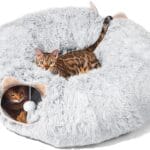 Cat Tunnel with Cat Bed for Indoor Cats, Under Christmas Tree Soft Plush Peekaboo Cat Cave Donut Tunnel, Multifunctional Playground Toys Hideplace for Kittens, Rabbit, Ferret (Grey)
