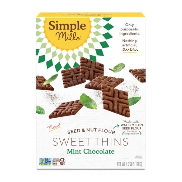 Simple Mills Mint Chocolate Seed & Nut Flour Sweet Thins, Paleo Friendly & Delicious Sweet Thin Cookies, Good for Snacks, Nutrient Dense, 4.25oz, Pack of 1