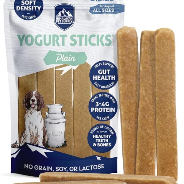 Himalayan Dog Chew Yogurt Sticks, Plain Flavored, Dog Treats With Prebiotics, Probiotics & Protein, Digestive Support, Lactose & Gluten Free, Natural Dog Treat for All Breeds, Made in America, 5 Count