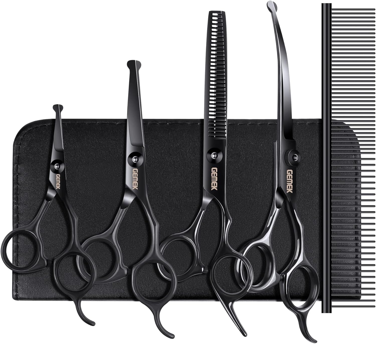 Dog Grooming Scissors Kit with Safety Round Tips, GEMEK Professional 6 in 1 Grooming Scissors for Dogs, Heavy Duty Titanium Coated Pet Grooming Scissor for Dogs, Cats and Other Animals (Black) Dog Grooming Scissors Kit with Safety Round Tips, GEMEK Professional 6 in 1 Grooming Scissors for Dogs, Heavy Duty Titanium Coated Pet Grooming Scissor for Dogs, Cats and Other Animals (Black)