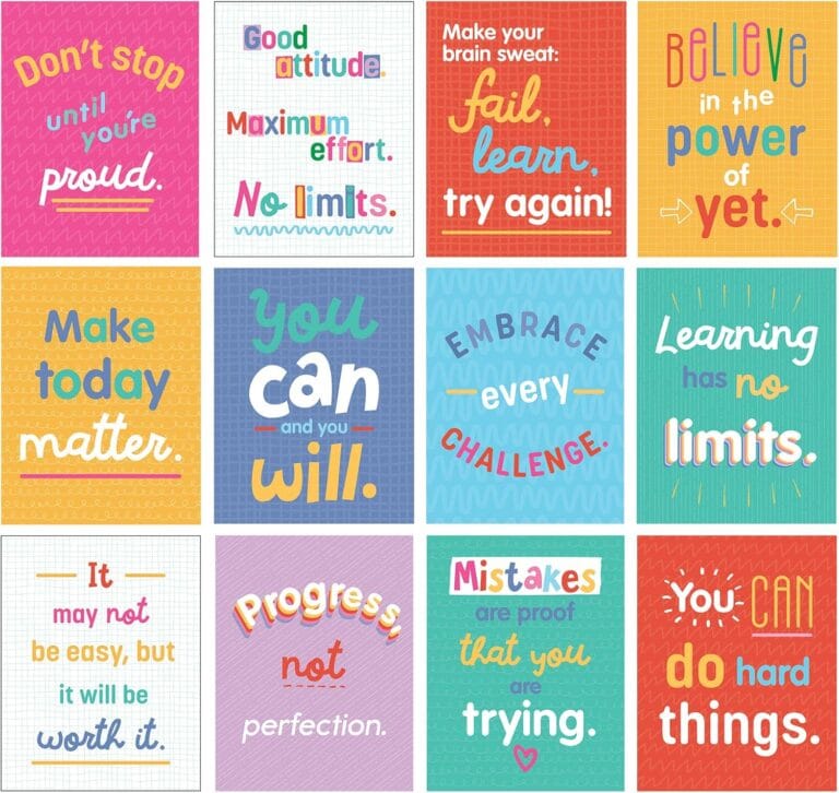 Carson Dellosa 12-Piece Growth Mindset Posters, Motivational 8.5" x 11" Wall Decor for Bulletin Board Decorations, Classroom, Office Decorations, School Counselor Must Haves