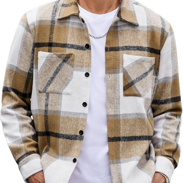 COOFANDY Men's Flannel Shirts Casual Button Down Plaid Shirt Jacket Long Sleeve Fleece Shacket with Pockets