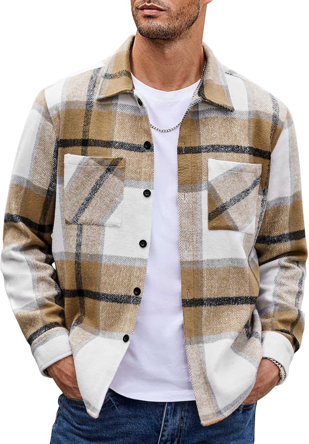 COOFANDY Men's Flannel Shirts Casual Button Down Plaid Shirt Jacket Long Sleeve Fleece Shacket with Pockets COOFANDY Men's Flannel Shirts Casual Button Down Plaid Shirt Jacket Long Sleeve Fleece Shacket with Pockets