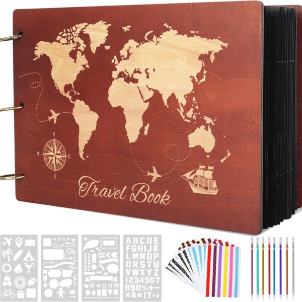 Giiffu Scrapbooking Albums-Wooden Photo Scrapbooking, DIY Personalized Travel Scrapbook,100 Page Journal Adventure Memory Photo Book, Gift for Newlyweds, Graduation, Wedding, Anniversary, Birthday
