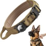 Tactical AirTag Dog Collar - Heavy Duty, Adjustable GPS Collar Compatible with Apple AirTag, with Holder & Control Handle for Medium/Large Dogs [ Brown, L ]