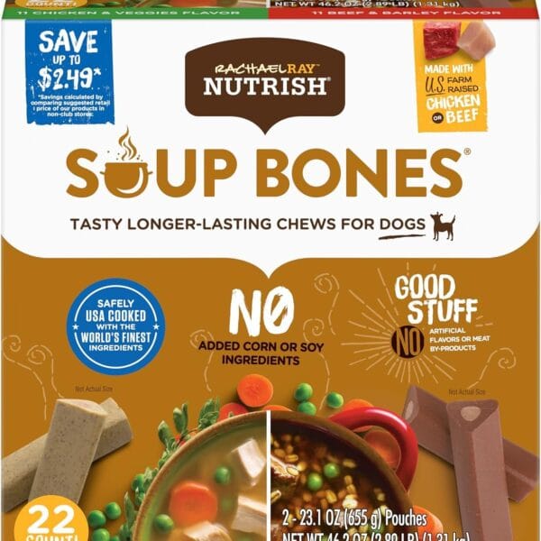 Rachael Ray Nutrish Soup Bones Long Lasting Dog Chews Variety Pack, 22 Count (Pack of 1)